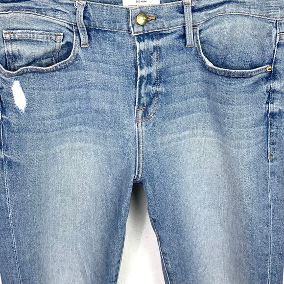 Frame Denim Womens Le Boy Distressed Jeans Shredded Holes Mclane Blue Size 31 - Picture 10 of 11